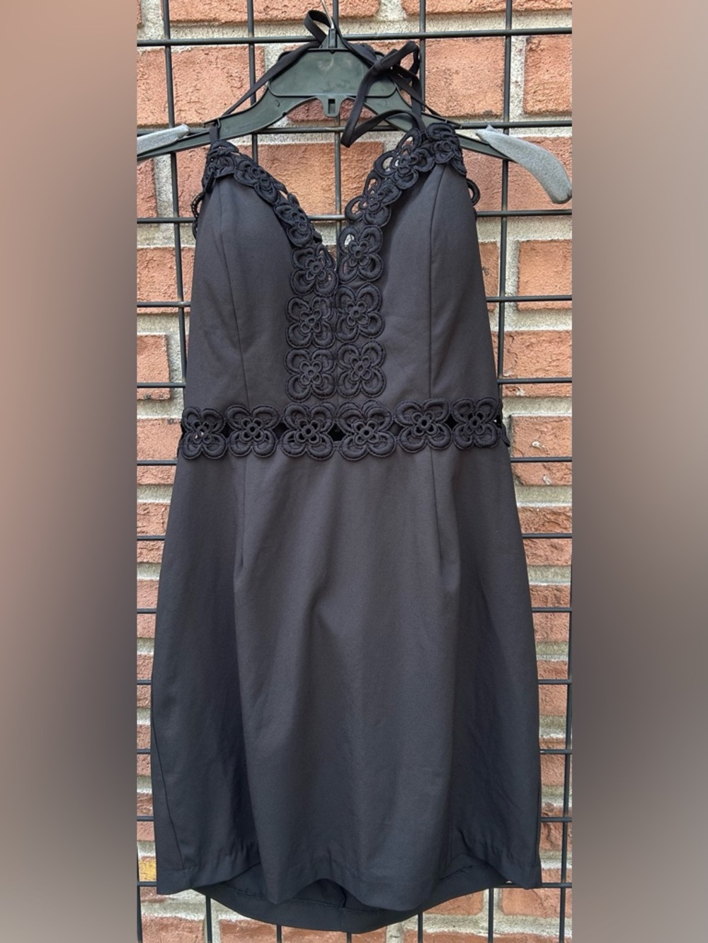City Studio Black Strapless Floral Applique Halter Dress